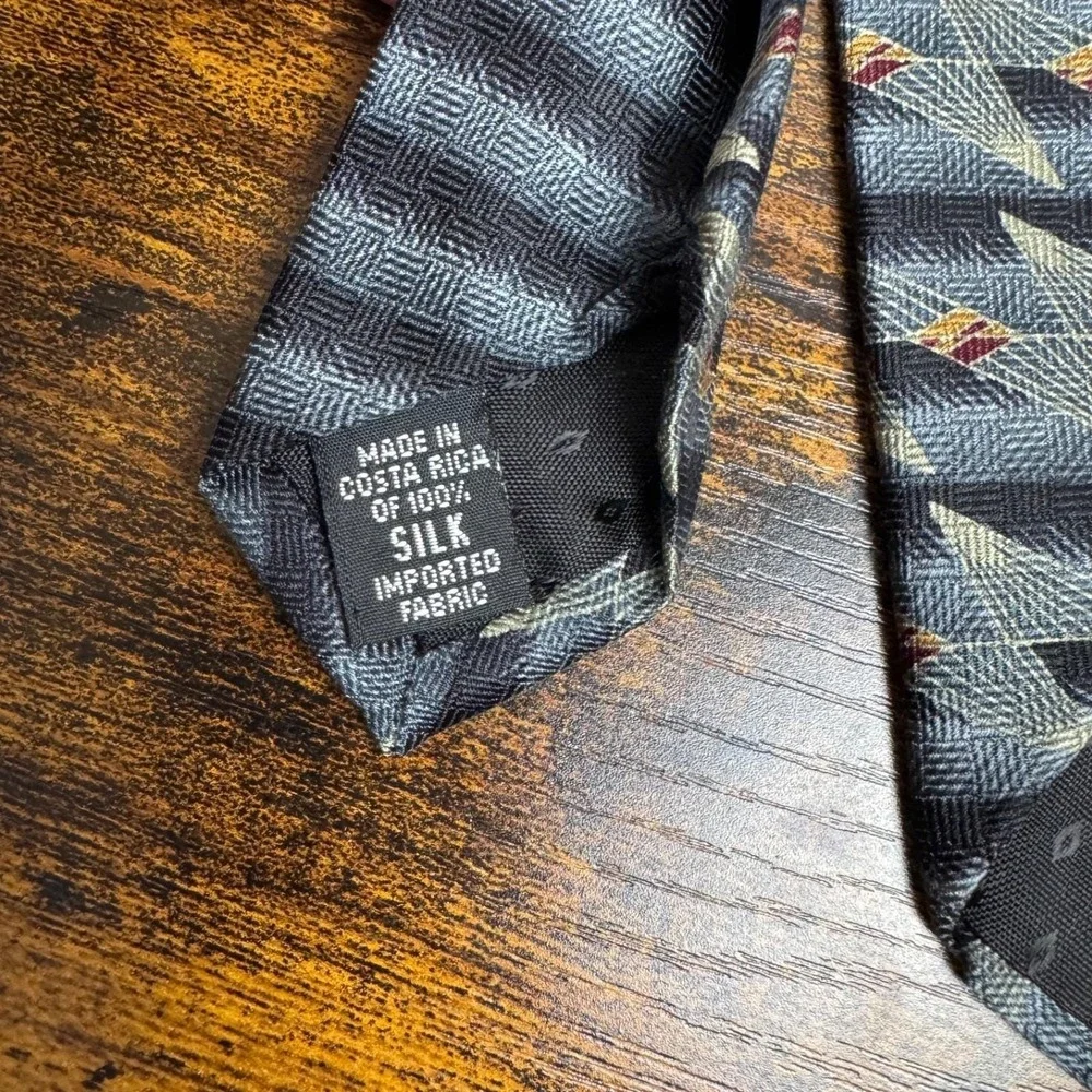 Millennium‎ I Mens Silk Necktie Gray Geometric Abstract USA Vintage 1990s